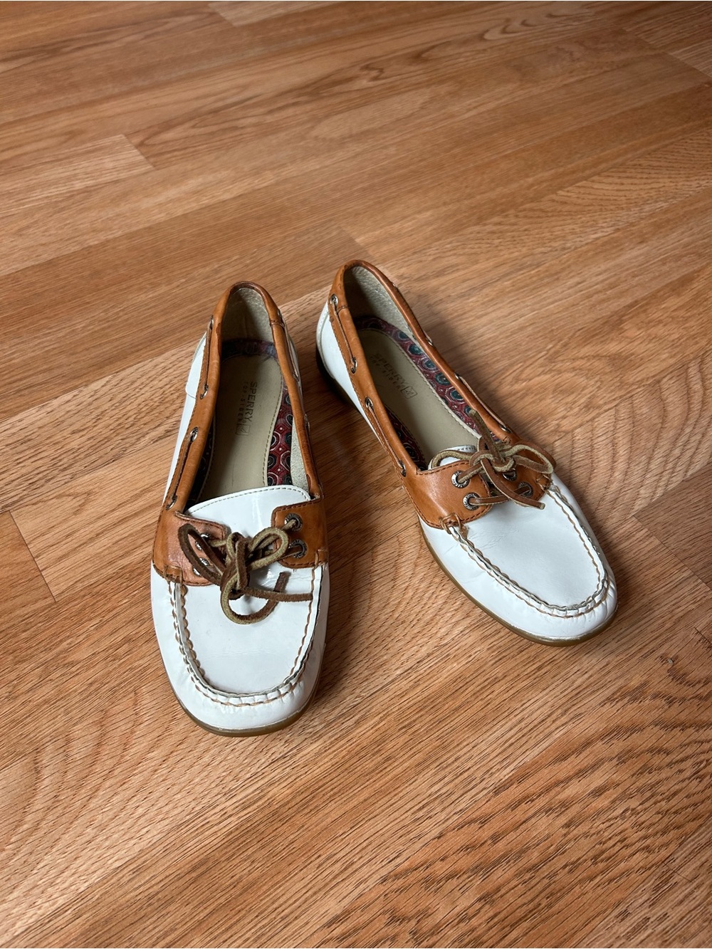 Sperry White and Tan Leather Boat Loafers